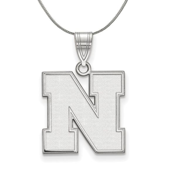 Sterling Silver U. of Nebraska Medium Initial N Necklace - 16 Inch